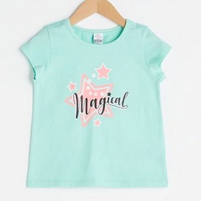 LCW baby Bicycle Collar Short Sleeve Printed Cotton Baby Girl T-Shirt