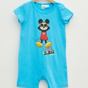 LCW baby Bicycle Collar Short Sleeve Mickey Mouse Printed Baby Boy Jumpsuit