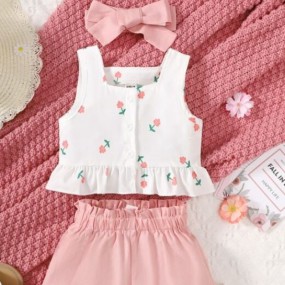Baby Girl Floral Peplum Tank Top & Bow Shorts & Headband
