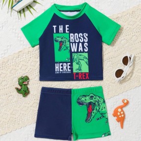 Baby Dinosaur & Slogan Graphic Raglan sleeve beach swimwear