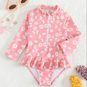 SHEIN Baby Girl Floral Print Raglan Sleeve Peplum One Piece Swimsuit