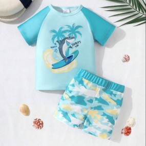 2pcs Young Boy Kids Swimsuit, Swimwear Set For Children, Separates Swim Trunks And Swim Top