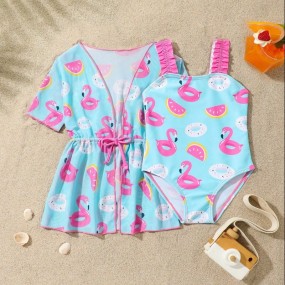 Baby Girl Casual Minimalist Short Sleeve Swimsuit, Everyday Wear