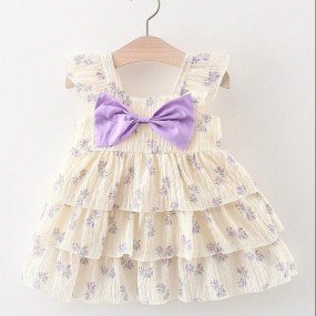 Summer Newborn Baby Girl Sleeveless Floral Print Puffball Dress, Country Style