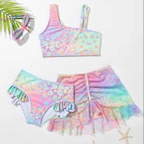 Young Girl 3packs Leopard Print Bikini Set & Beach Skirt Summer Beach