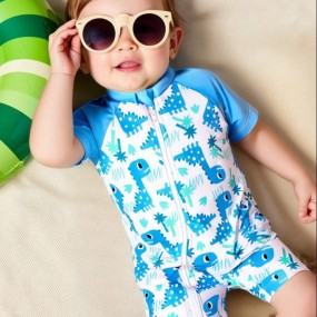 Newborn One-Piece Zipper Swimsuit With Cute Little Dinosaur Print