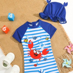 Baby Boy Striped Crab Print One Piece Swimsuit For Summer Beach Swimming Suits For Baby S Swim Suits For Kids Toddler Baby Swim Wear Swim Suit For Baby Swim Suits For Kids
