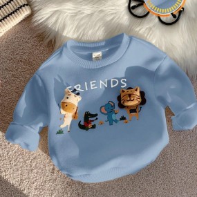 SHEIN Baby Boys Cute Animal Pattern Thermal Lined Crew Neck Sweatshirt, Comfortable Versatile Casual Basic Graphic Pullover Top, Suitable For Indoor, Outdoor, Daily Wear, Sports, Play, Party, Holidays