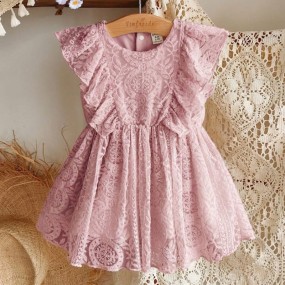 SHEIN Vintaside Kids Baby Girls Dreamy Mesh Sleeveless Dress In Apricot, Minimalist Style, Suitable For Festivals, Elegant Outings, And Cozy Home Occasions