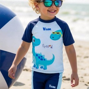 SHEIN Young Boy Casual Loose Round Neck Short Sleeve TShirt And Shorts Swimwear, Suitable For Summer